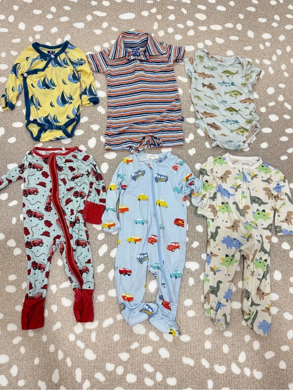 Lot of 6 bamboo baby boy footies onesie romper short sleeve zippy fish newborn